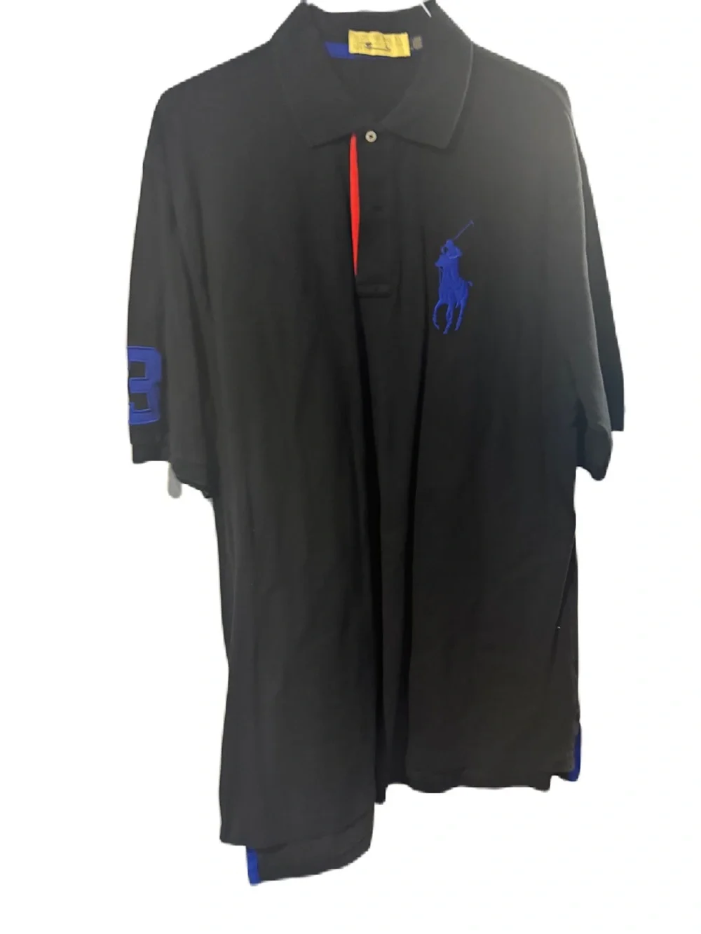 Ralph Lauren Polo Black Polo Shirt with Blue Logo & Yellow Sleeve 3